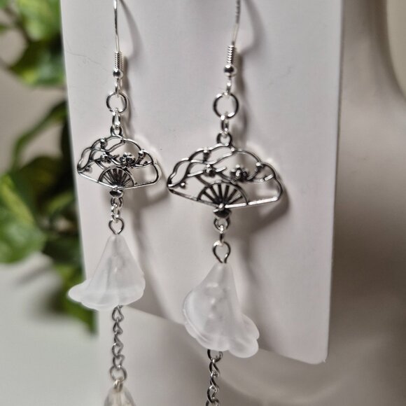 Handmade Lily of the Valley and Plum Blossom Charm Dangle Earrings - Picture 6 of 6